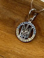 JEWELRY - Set of 2, Tryzub Sterling Silver  (925) Pendant with Blue/ Yellow Zirconium & Silver "Snake " Chain 20"