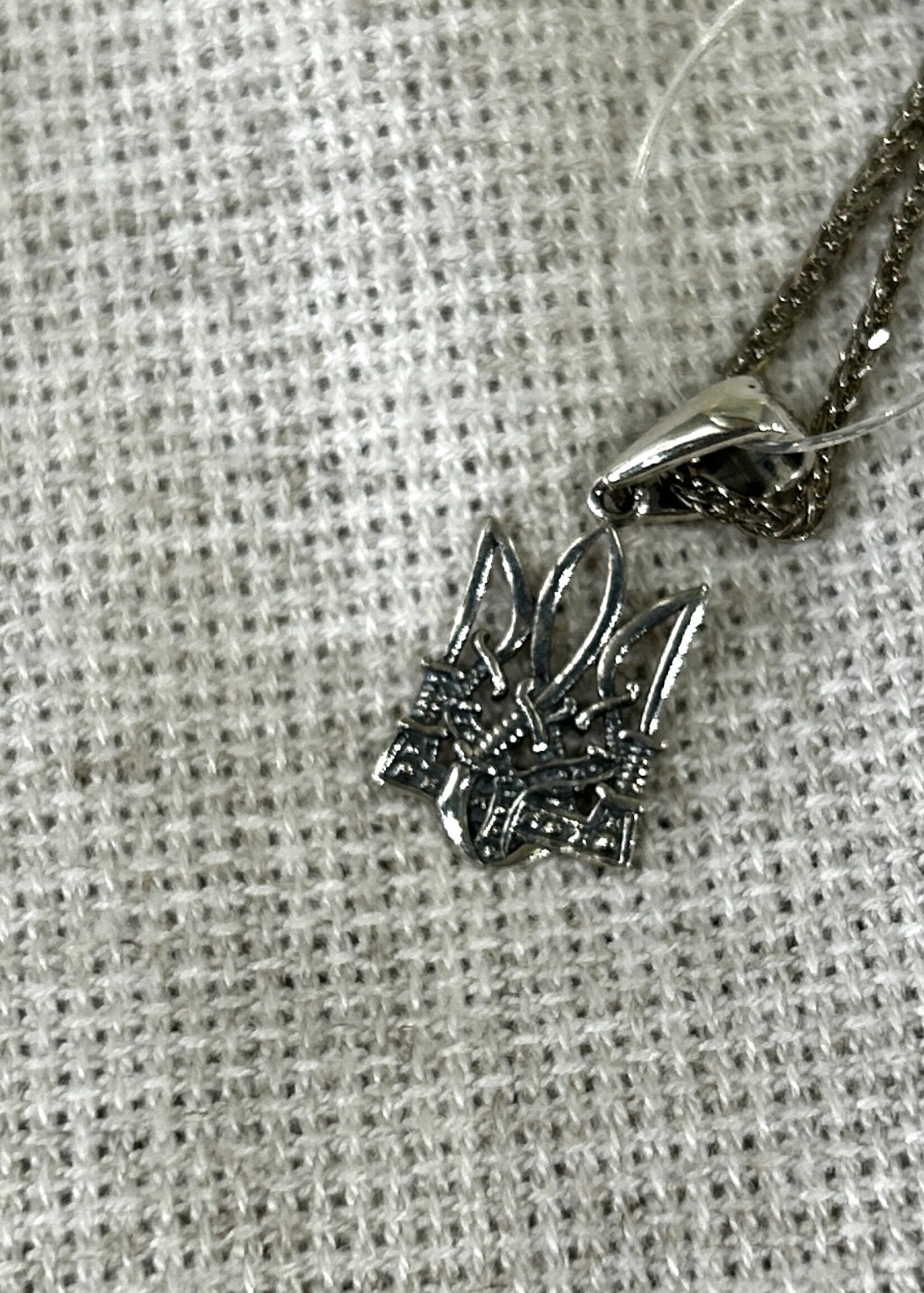 JEWELRY -  JEWELRY - Sterling Silver Tryzub & Chain  Silver, Figaro style, 20"
