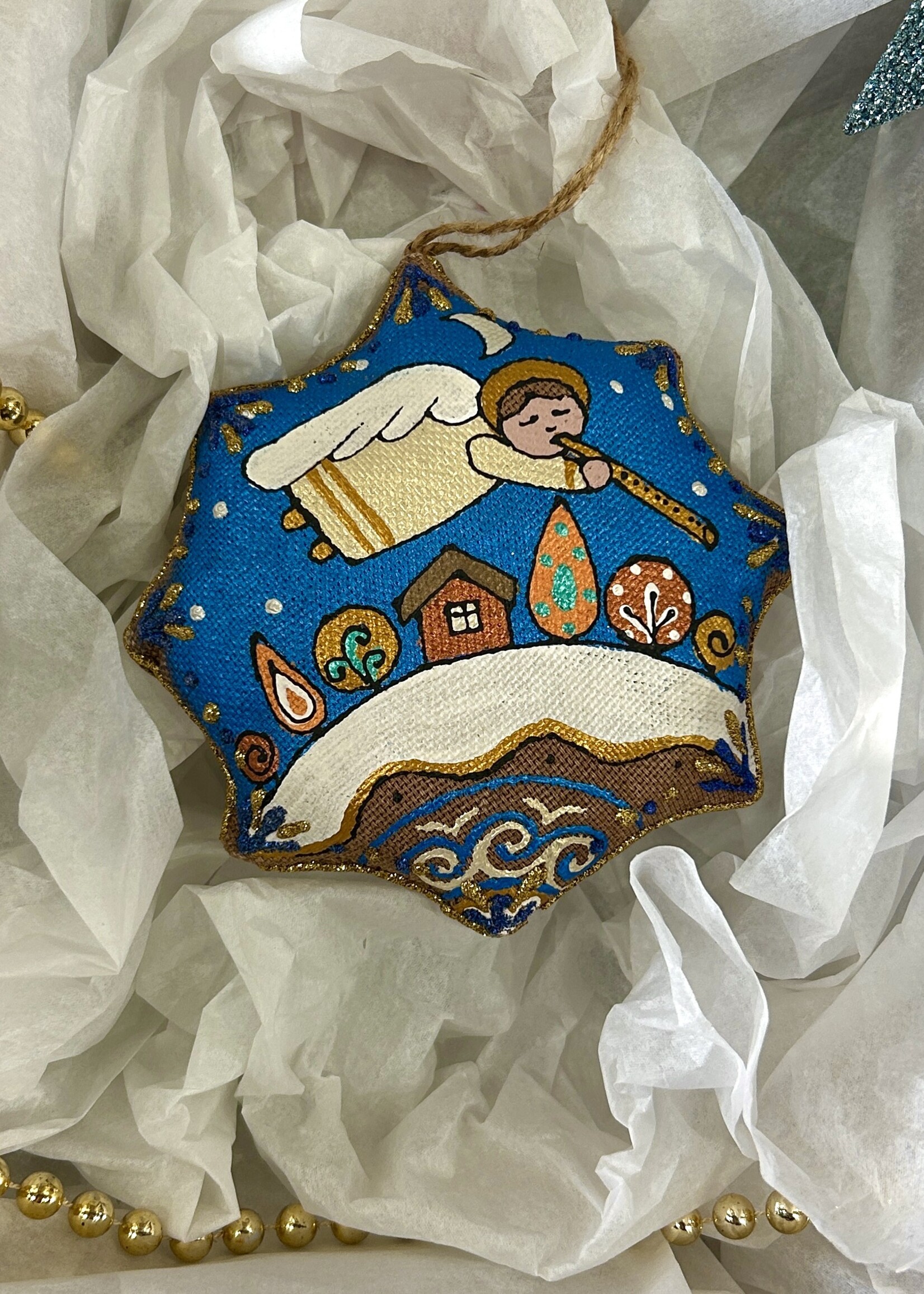 HOME -  Star, Koza  Dereza Ornament, Coffee Collection, Textile Star, Hand-painted, Hand-made