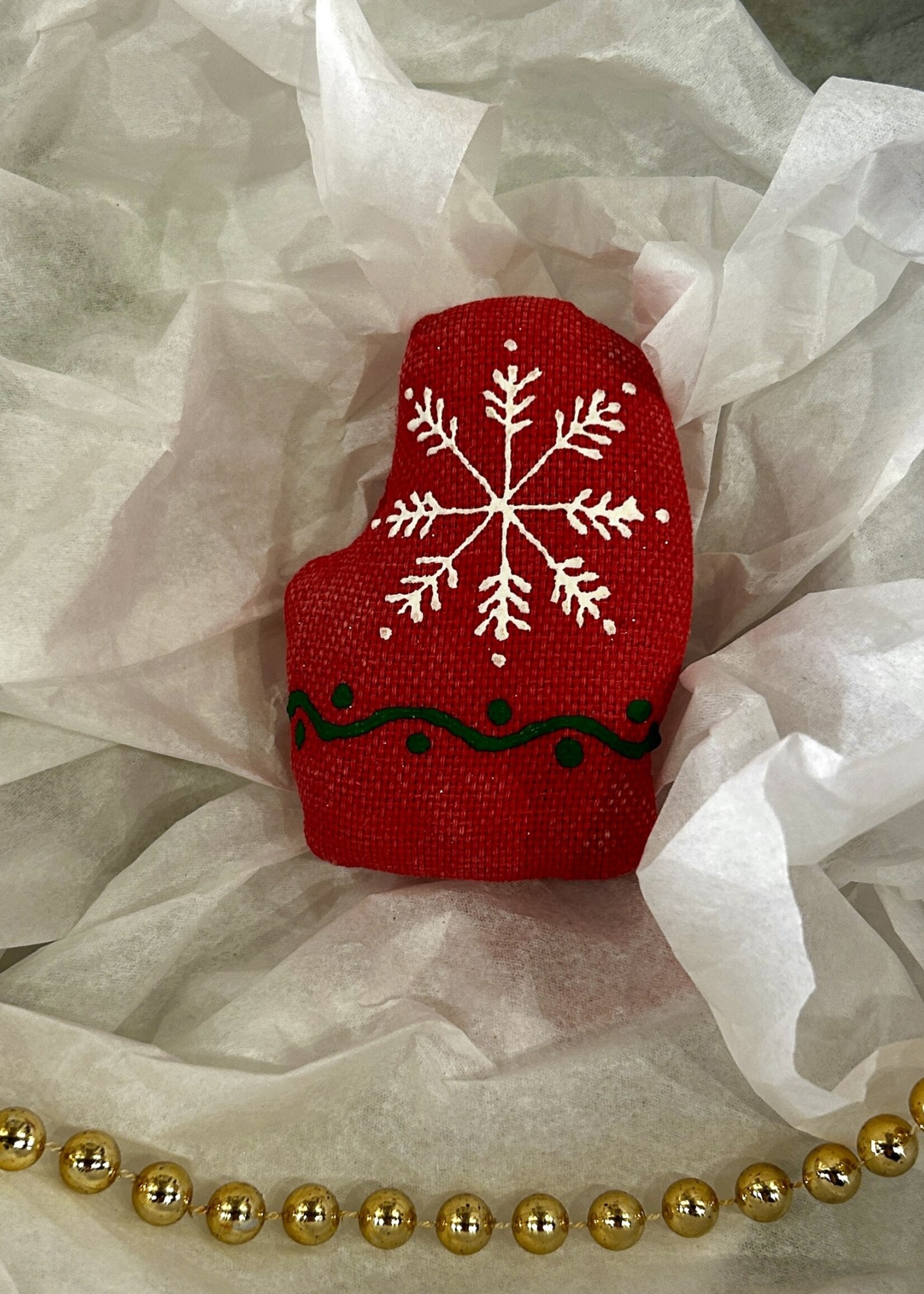 HOME -   Mitten,  Koza Dereza Red Ornament, Vanilla Collection, Textile, Hand-painted, Hand-made