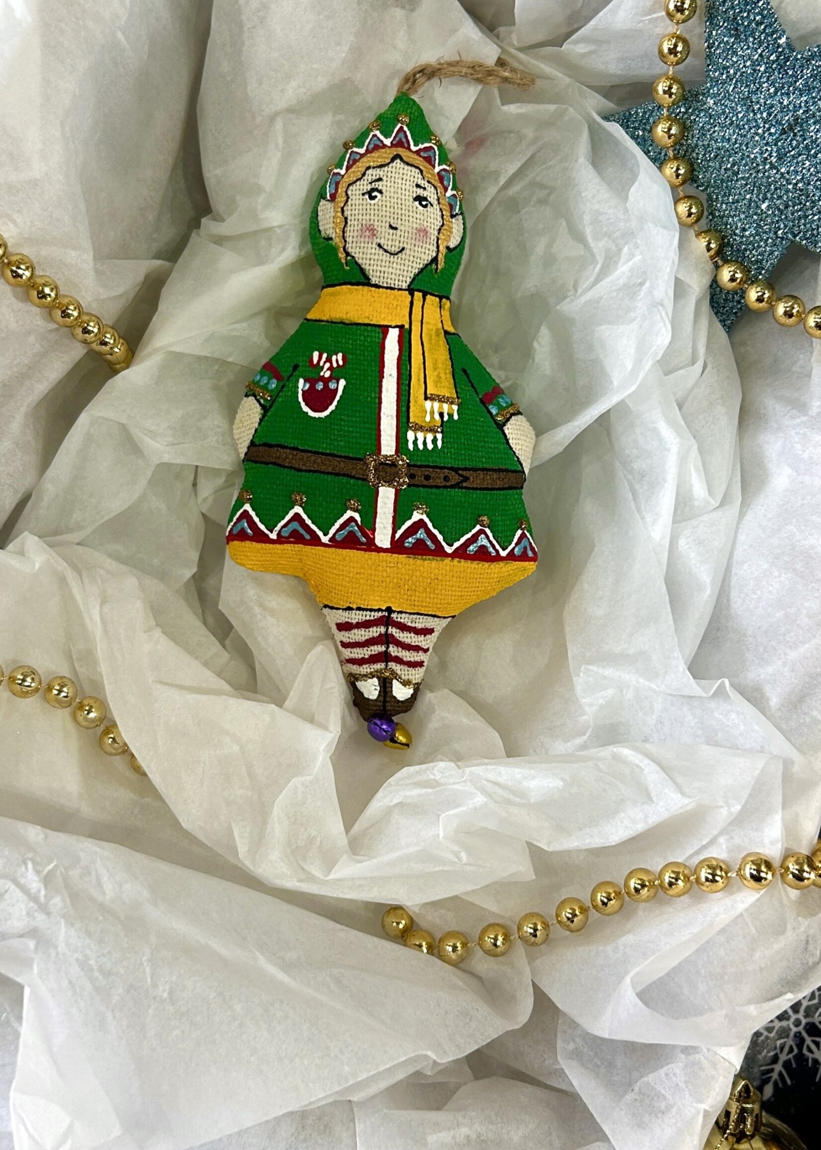 HOME -  Elf in Green, Koza Dereza Ornament, Vanilla Collection, Textile, Hand-painted, Hand-made
