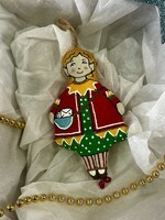 HOME -  Elf in Red, Koza Dereza Ornament, Vanilla Collection, Textile, Hand-painted, Hand-made
