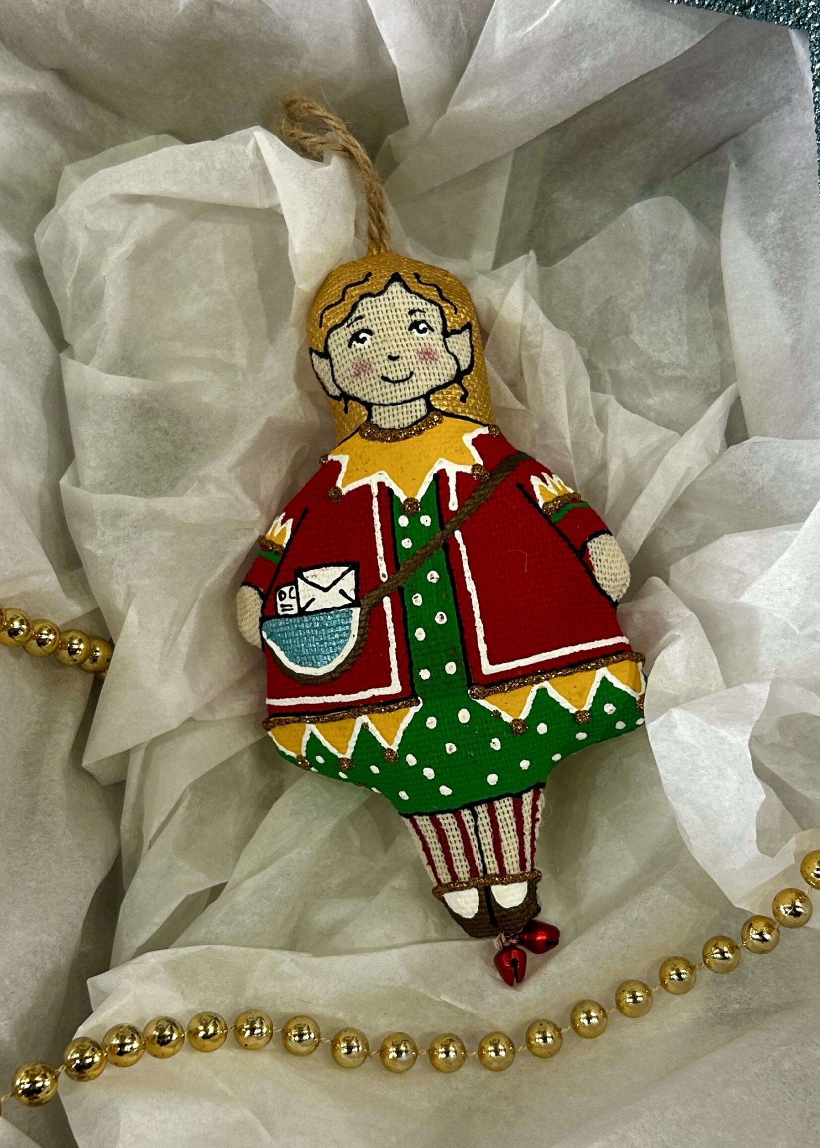 HOME -  Elf in Red, Koza Dereza Ornament, Vanilla Collection, Textile, Hand-painted, Hand-made