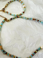 ACCESSORIES - Set of 2 Necklace & Bracelet  for Girl, Vibrant Blue Opal with  freshwaterPearl,  16"