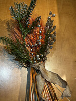 DECOR - Ukrainian Didukh  Dried  Wheat Bouquet festively adorned with gold & sage grey ribbon and gold berries