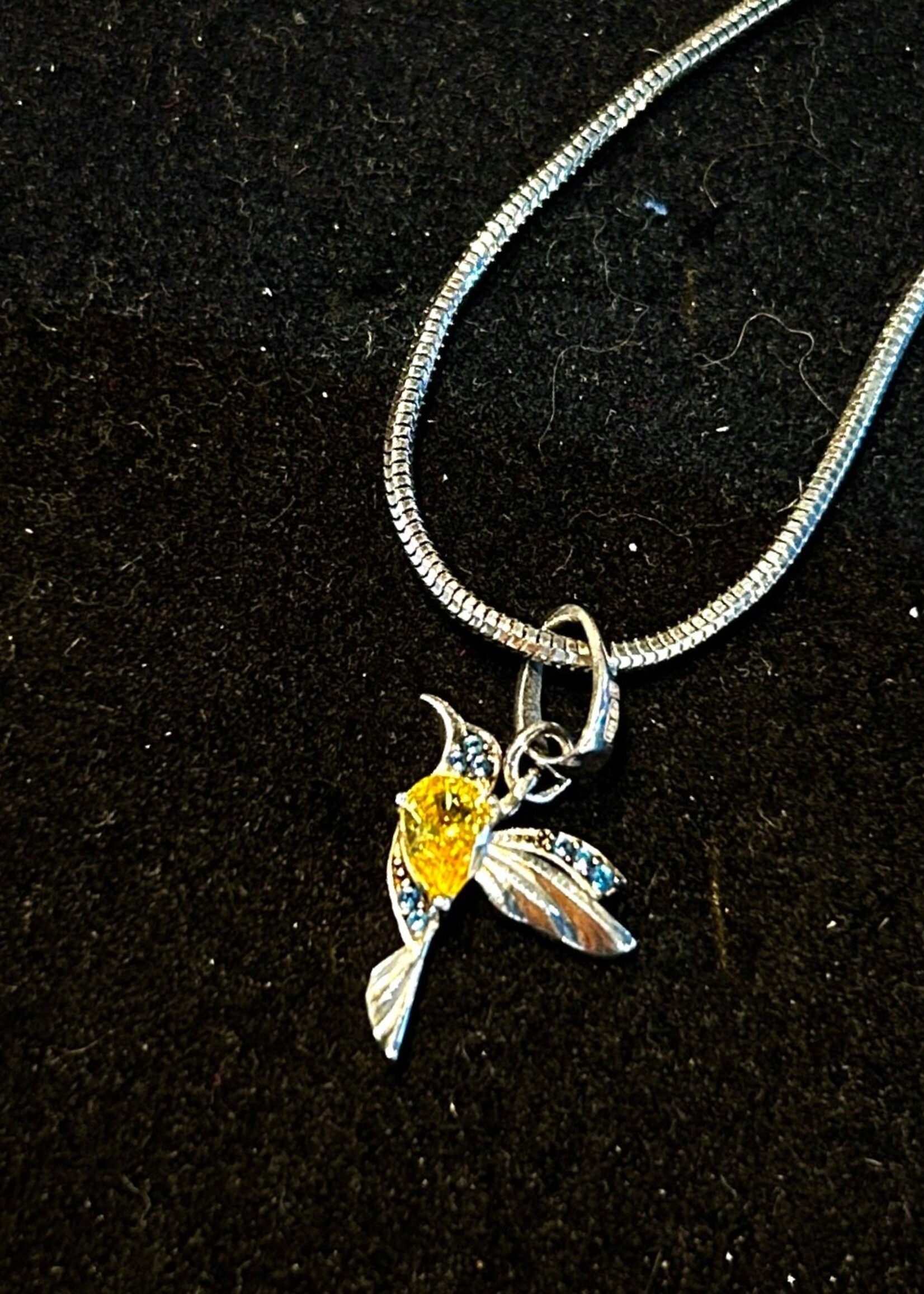 JEWELRY - Set, of 2, Sterling Silver  925Pendant Cubic Zirconia Blue/ Yellow Colibri & Chain  Snake Silver, 20"