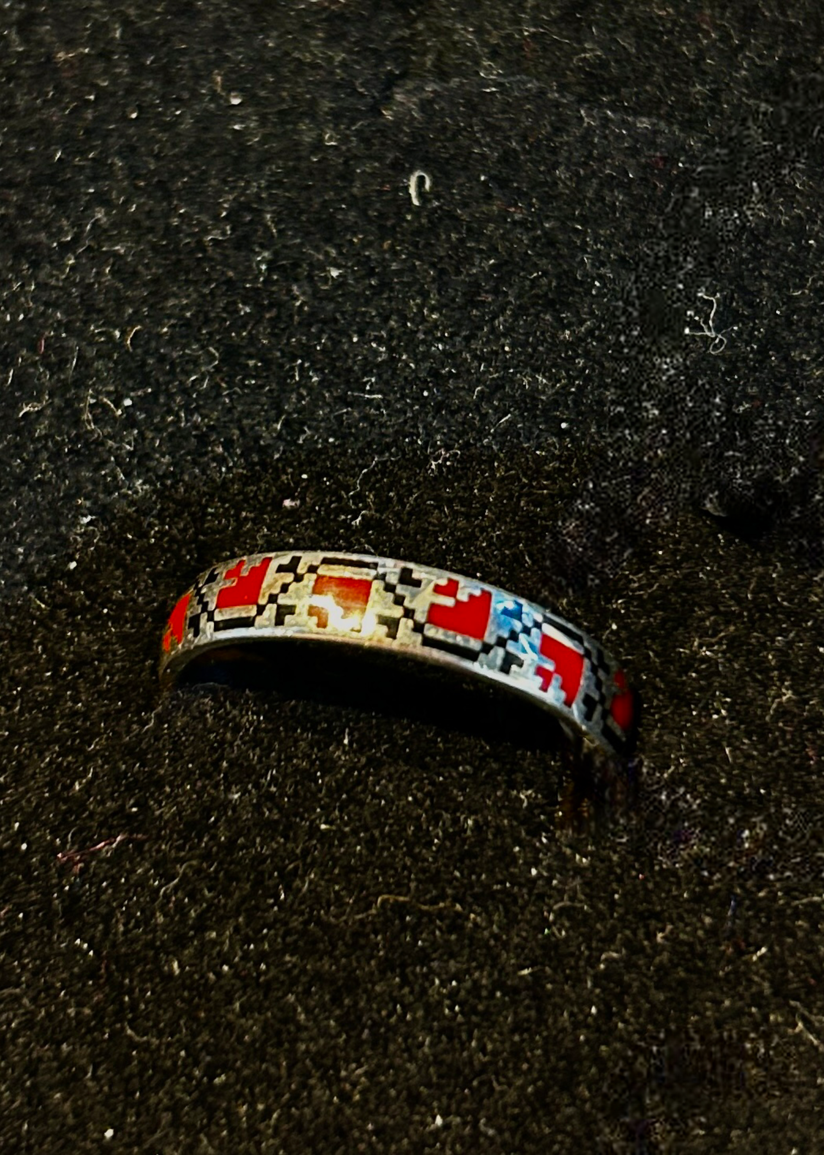 JEWELRY -925 Sterling Silver Ring with Enamel Red & Black Vyshyvanka