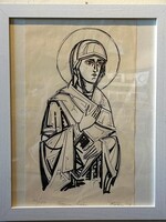 ART - limited print "Mother of God",  ink on  mural paper 1979, signed  by  Jack Cowin (1947-20014) Saskatchewan best - known artist