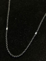 JEWELRY - Black  Silk Rope  Necklace with 925 Sterling Silver Inserts and Silver  Lock, size 55",  for men's