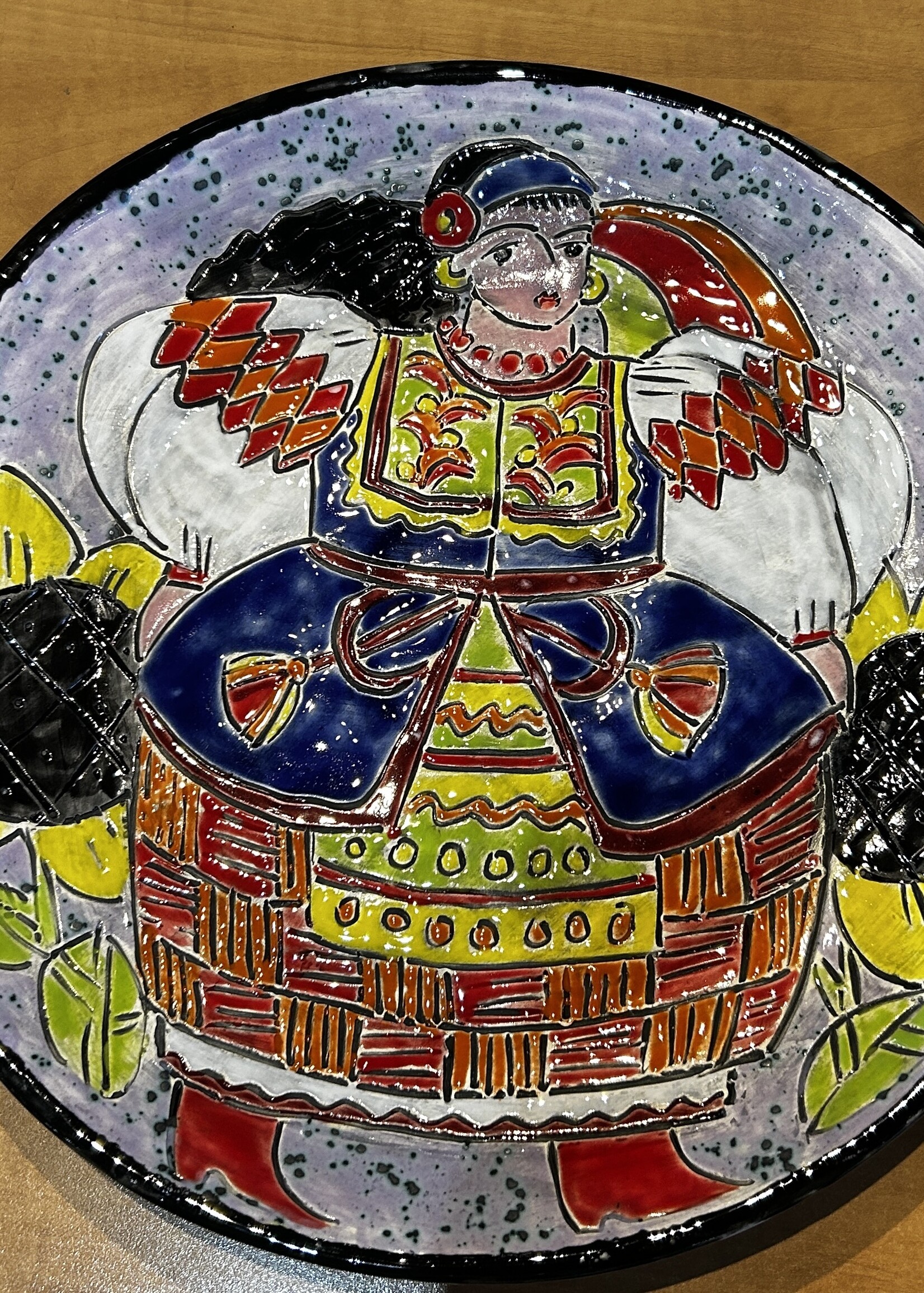 HOME - Ceramic Platter 13" Ukrainian Lady in  Folk Costume