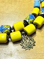 JEWELRY - Ethnic Handcrafted Blue/ Yellow Choker With Gold Truzyb,  Native Pattern,  Coral Beaded, 2 Strand by Oksana