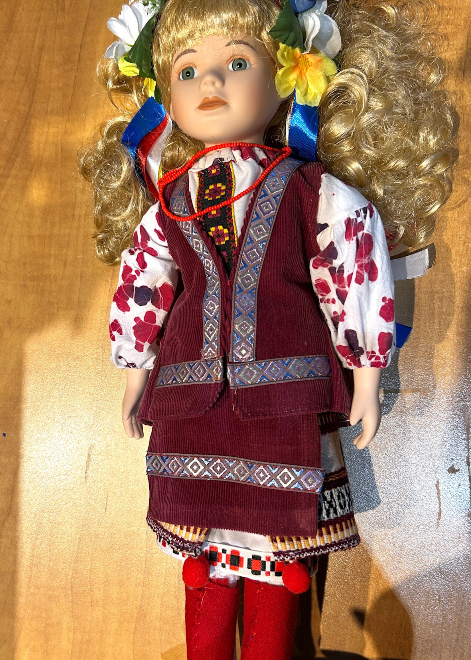 KIDS  - Ukrainian Doll, Porcelain Face, Hand Embroidered outfit