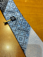 APPAREL - Set Blue/ White Tie & Clip,  embroidered