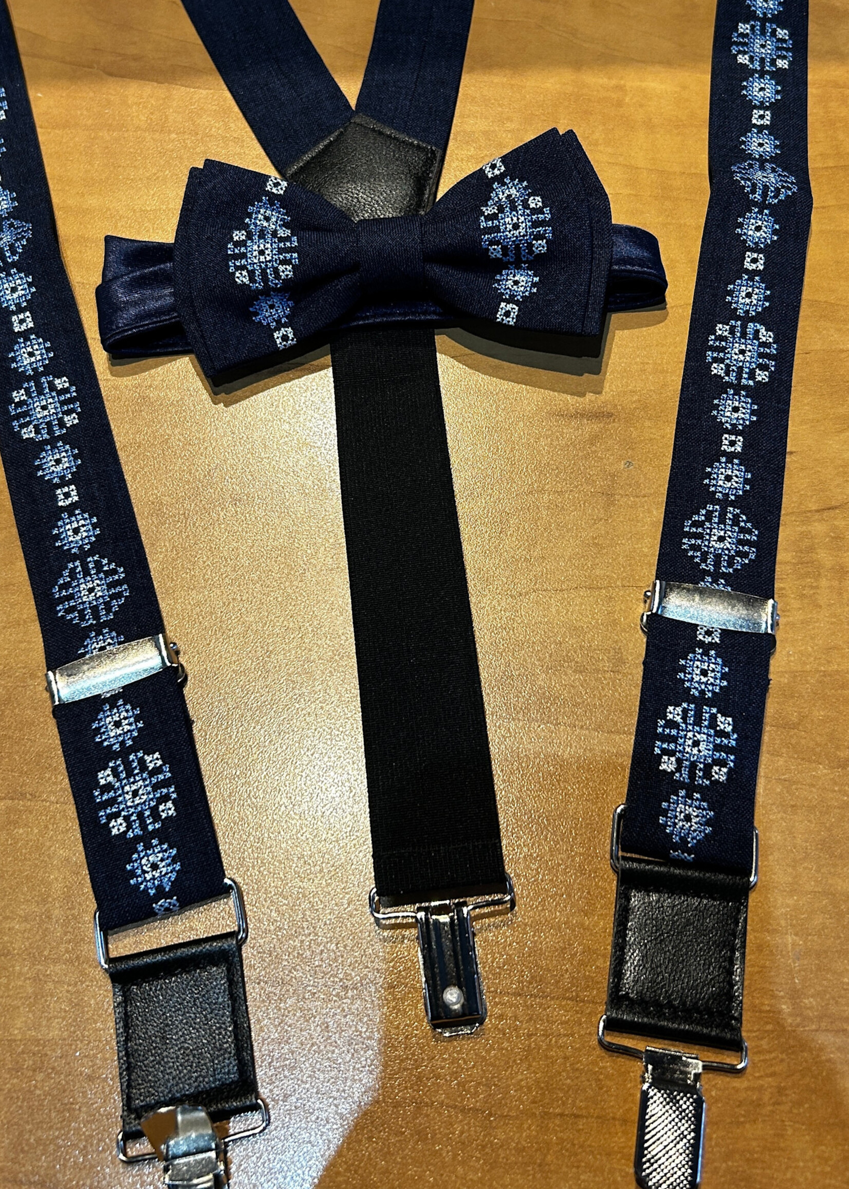 APPAREL - Teen's Suspenders/ Bowtie, Set, Embroidered, Navy