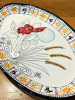 CERAMICS - Big  Oval Plate with Poppies & Wheat and Ukrainian Border
