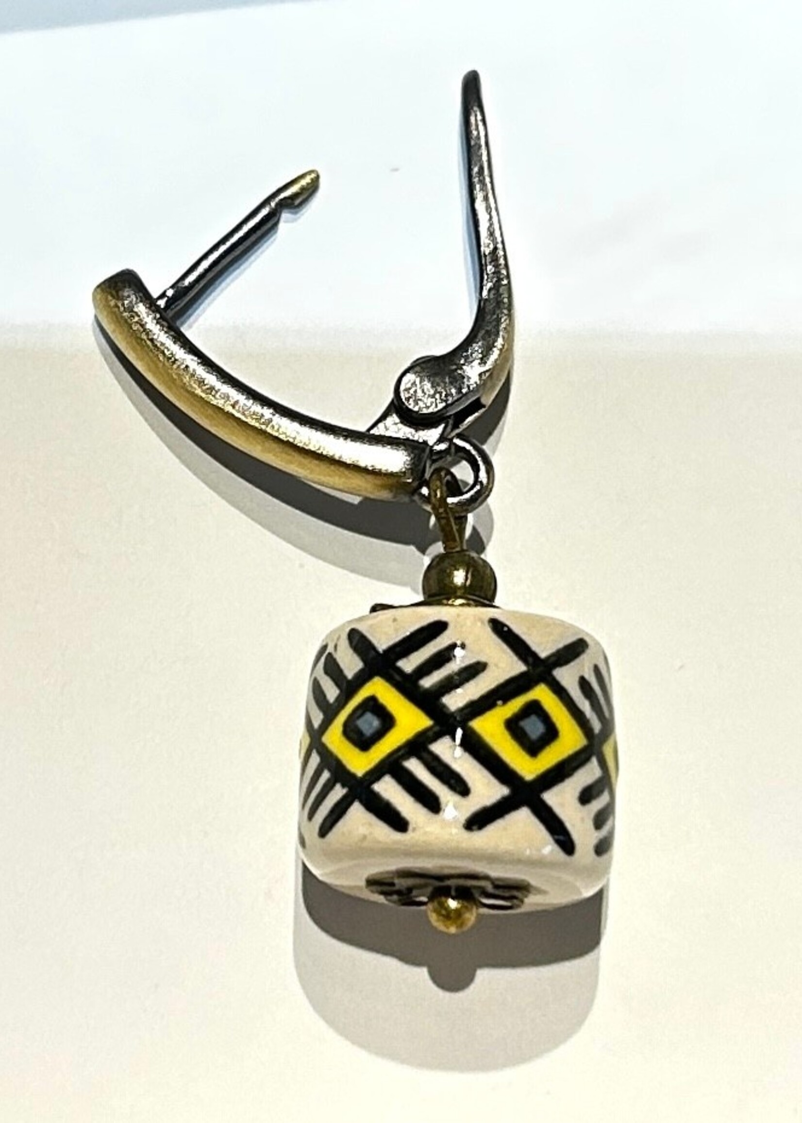 JEWELRY - Earrings Ethnic Handcrafted White  With Native Pattern, White Coral Beaded by Oksana Boriychuk