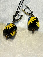 JEWELRY - Earrings  Sunflower Ceramic Handcraft by Oksana Boriychuk , Dangle Drop Earrings,  Ukrainian Traditio