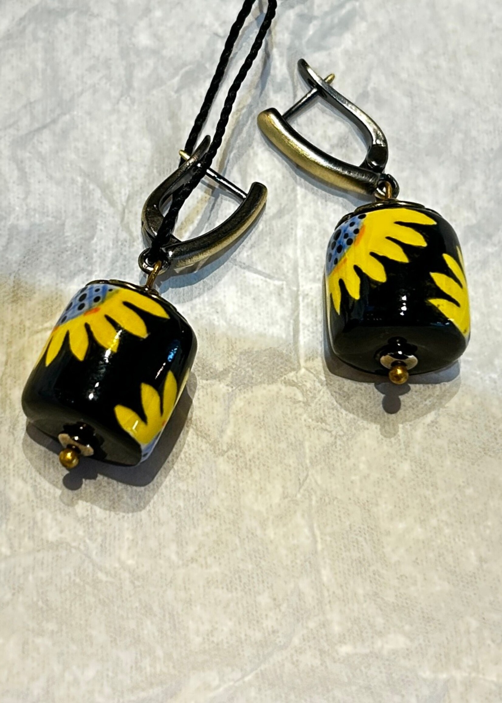 JEWELRY - Earrings  Sunflower Ceramic Handcraft by Oksana Boriychuk , Dangle Drop Earrings,  Ukrainian Traditio