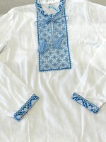 KIDS  -  Boy's  Vyshyvanka size 152 cm, White &  Cross Stitch  Light  Blue Embroidery