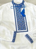 KIDS  -  Boy's  Vyshyvanka size 170 cm, White &  Cross Stitch  Blue Embroidery