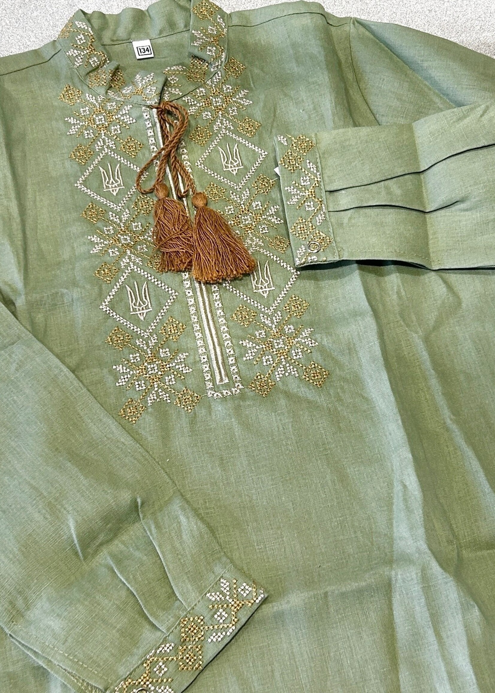 KIDS -  Boy's  Vyshyvanka size 134cm,  Tryzub,  Cross Stitch  Embroidery