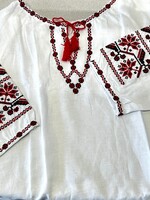 APPAREL - Linen Vyshyvanka, (W)  Red/ Black Embroidery, size 60- 4XL