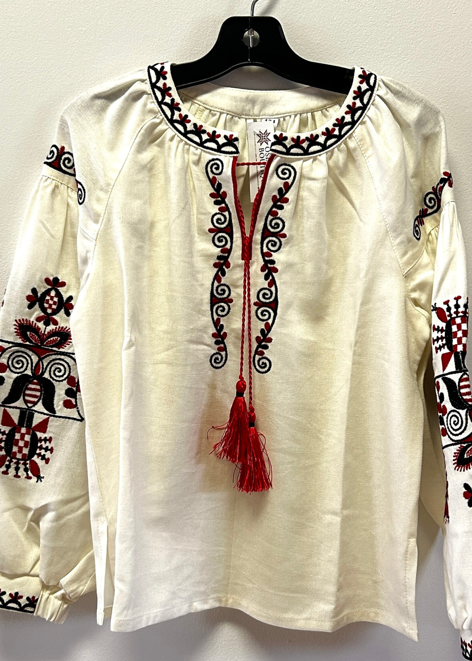 KIDS  -  Girl Vyshyvanka Size 134 cm, White &   Birds  in Red / Black / Floral Embroidery