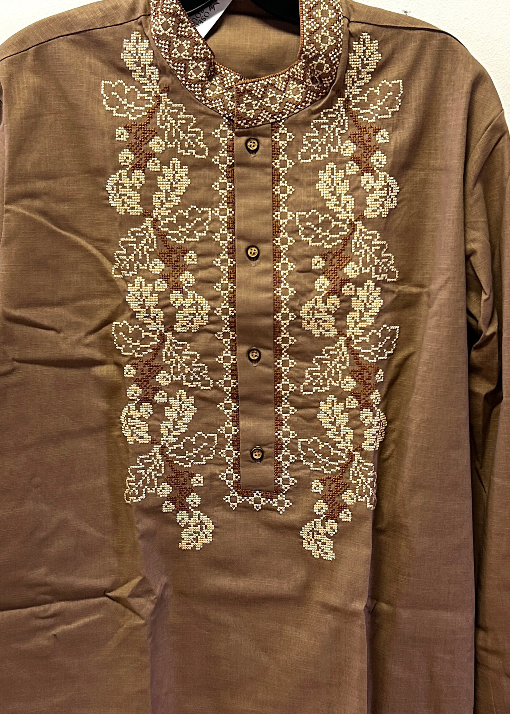 APPAREL  - Vyshyvanka  Men's Coffee color with oak leaves embroidery