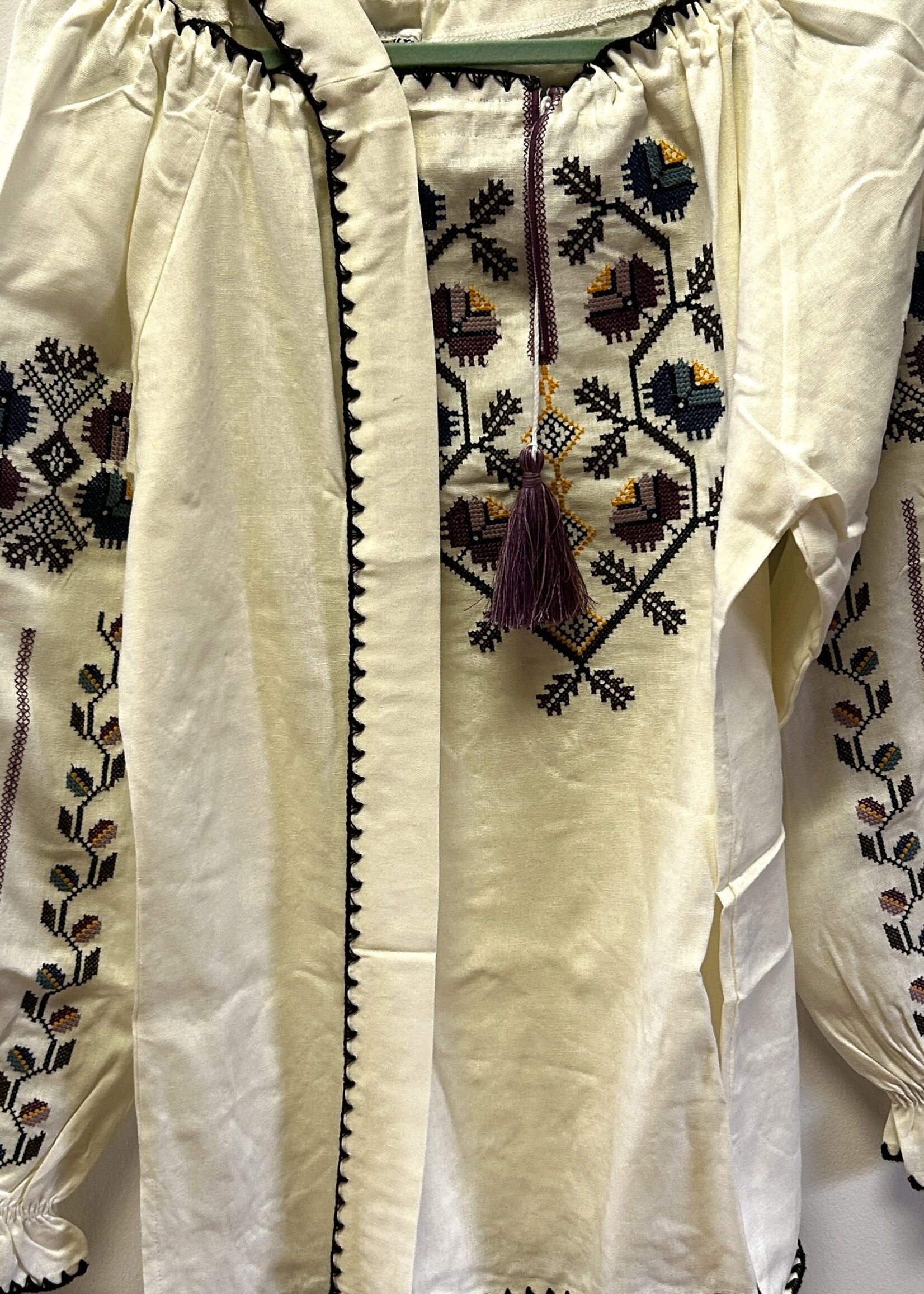 APPAREL - Vyshyvanka "Rose hip"  Embroidered with Belt/ Tissals
