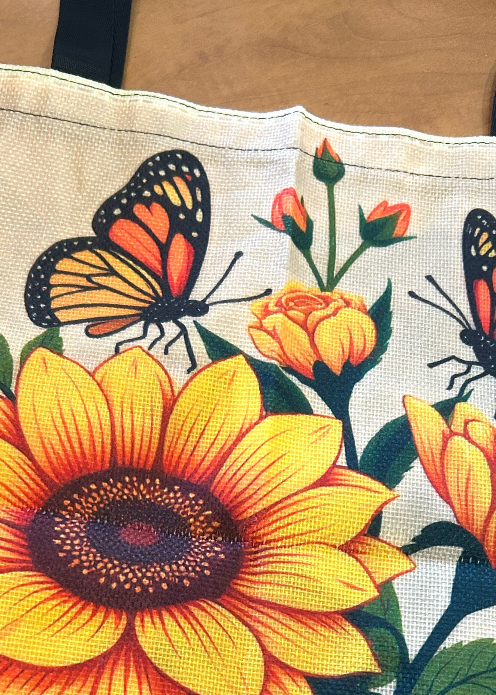 ACCESSORIES - Tote Bag, Sunflowers 15.5 x14", Linen style fabric