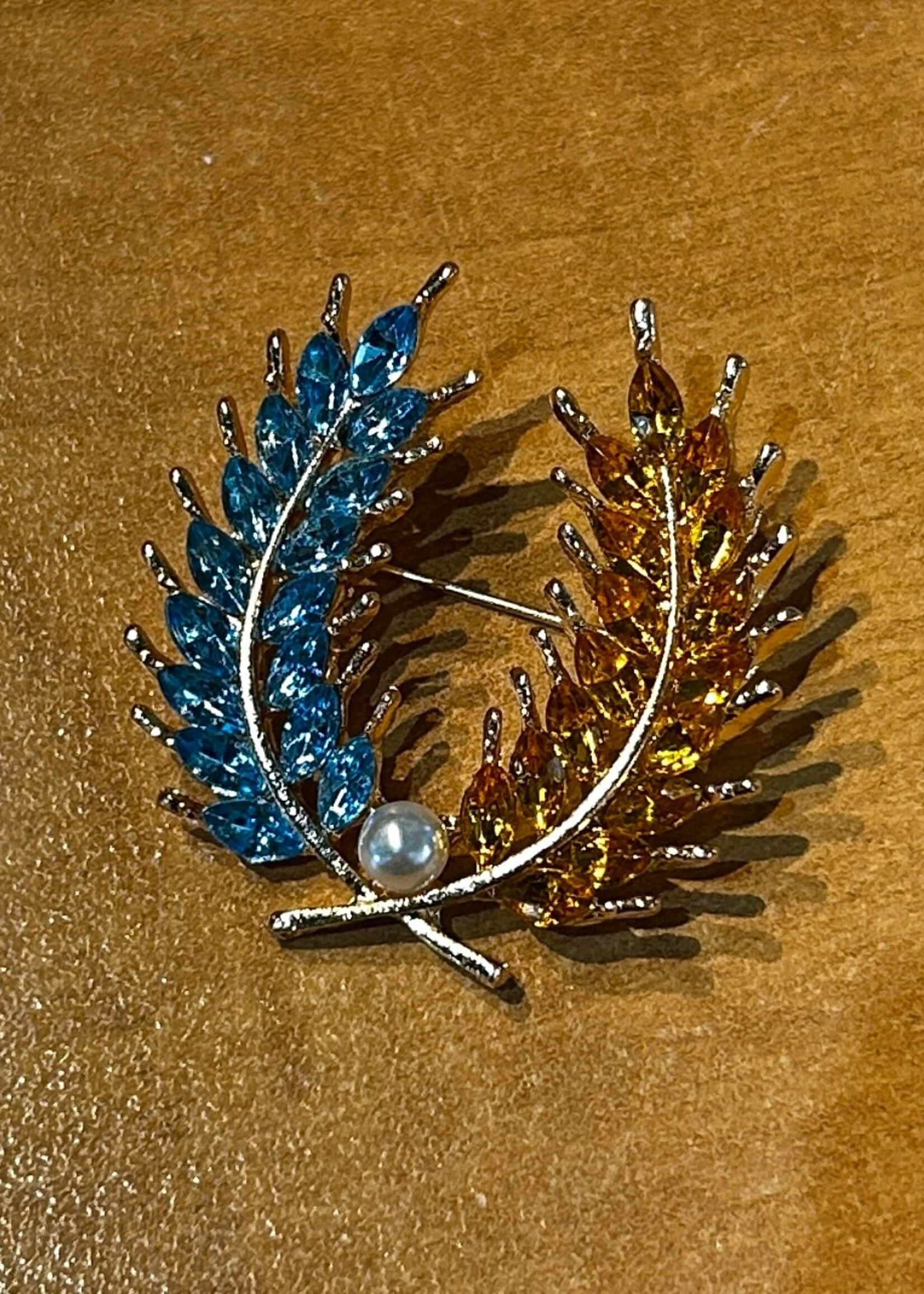 ACCESSORIES - Brooch, Blue/ Yellow Zink Alloy Spike with Crystals & Pearl
