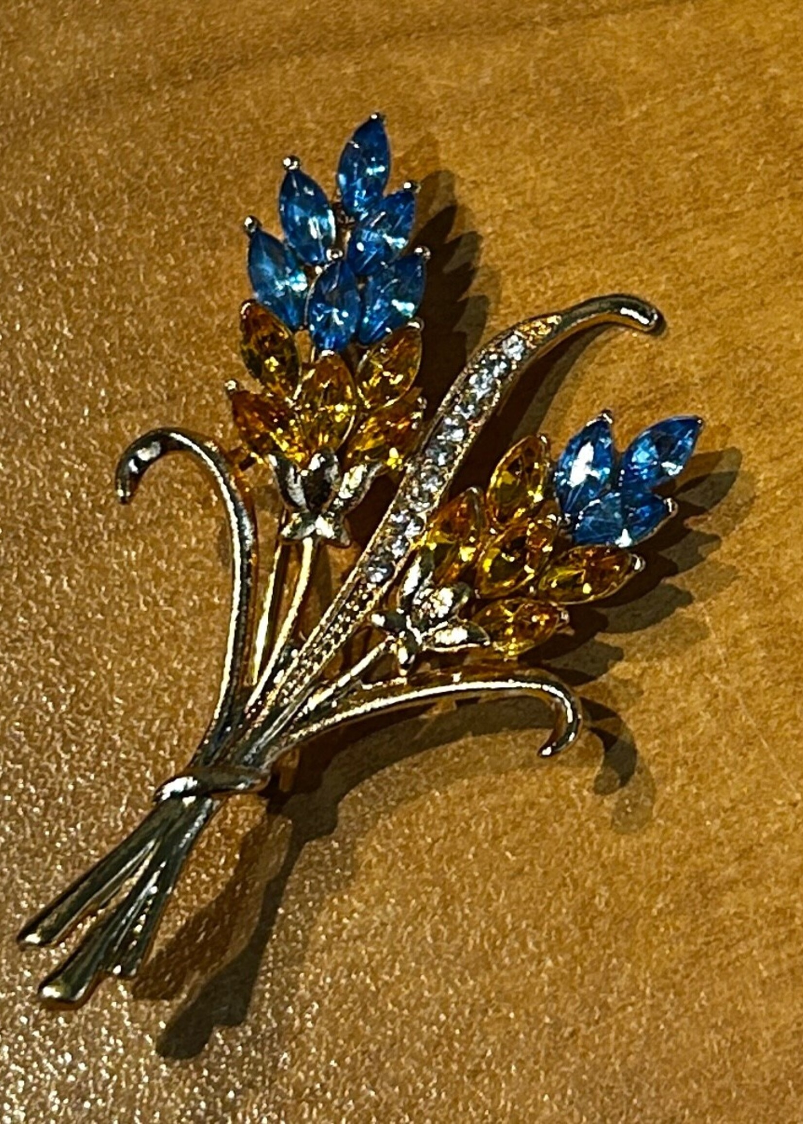 ACCESSORIES - Brooch, Blue/ Yellow Zink Alloy Wheat Spike with Crystals