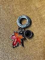 ACCESSORIES -  Silver Canada Maple Leaf Charm with Red Stones