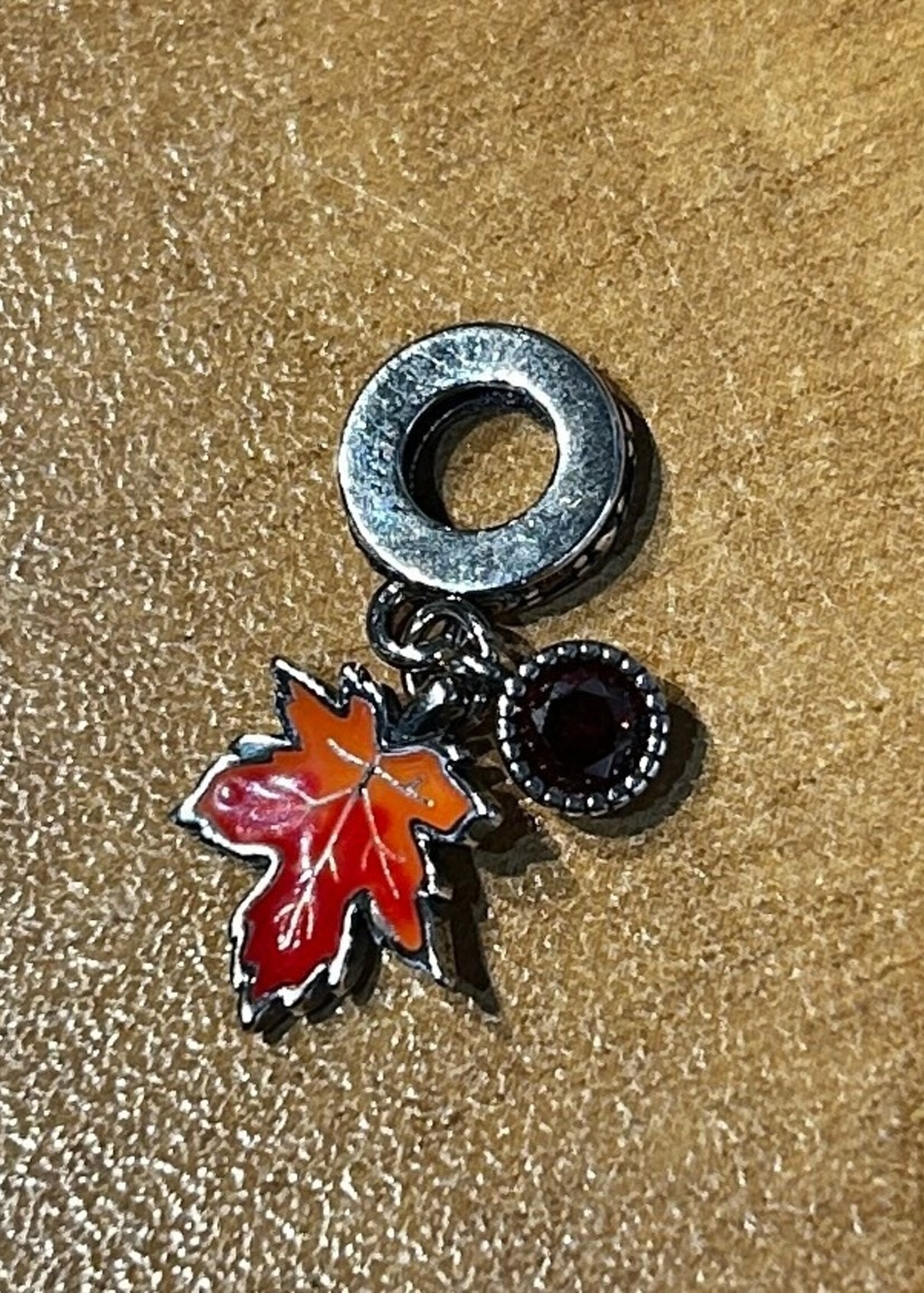 ACCESSORIES -  Silver Canada Maple Leaf Charm with Red Stones