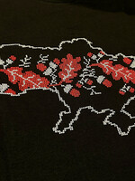 APPAREL - -(M) Black T- Shirt with Map of Ukraine with  Oak motif embroidered