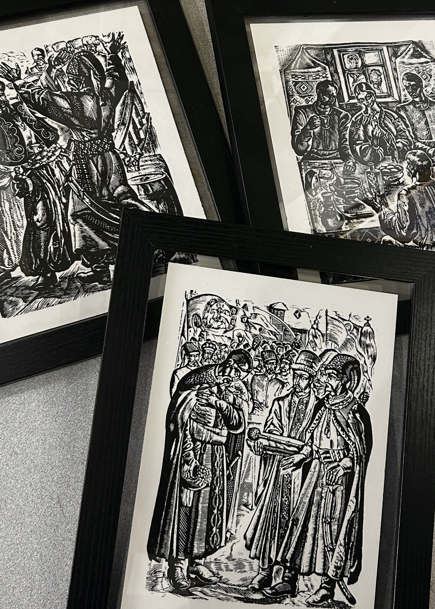 ART - Black Ink Lino Cut print  from book  "Blood  Brothers" by Vasil Shevchuk, the adventure of  Two Ukrainian / Zaporozhian Kozaks/Cossacks - defendors