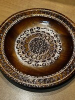 HOME - Small Wooden  Plate with metal  inlaid pattern,  handmade, 6.5", Wall decor