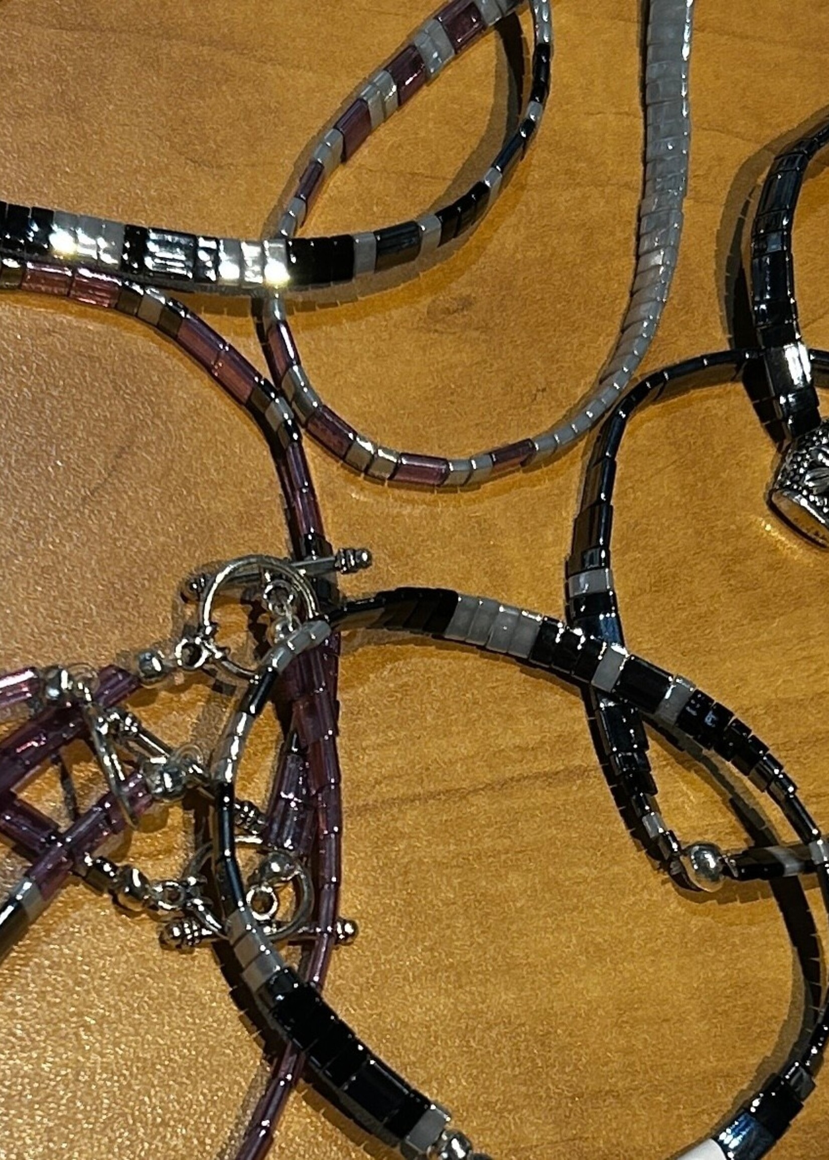 ACCESSORIES - (W) Bracelet Miyuki GlassTila Beads with silver clamp, One size