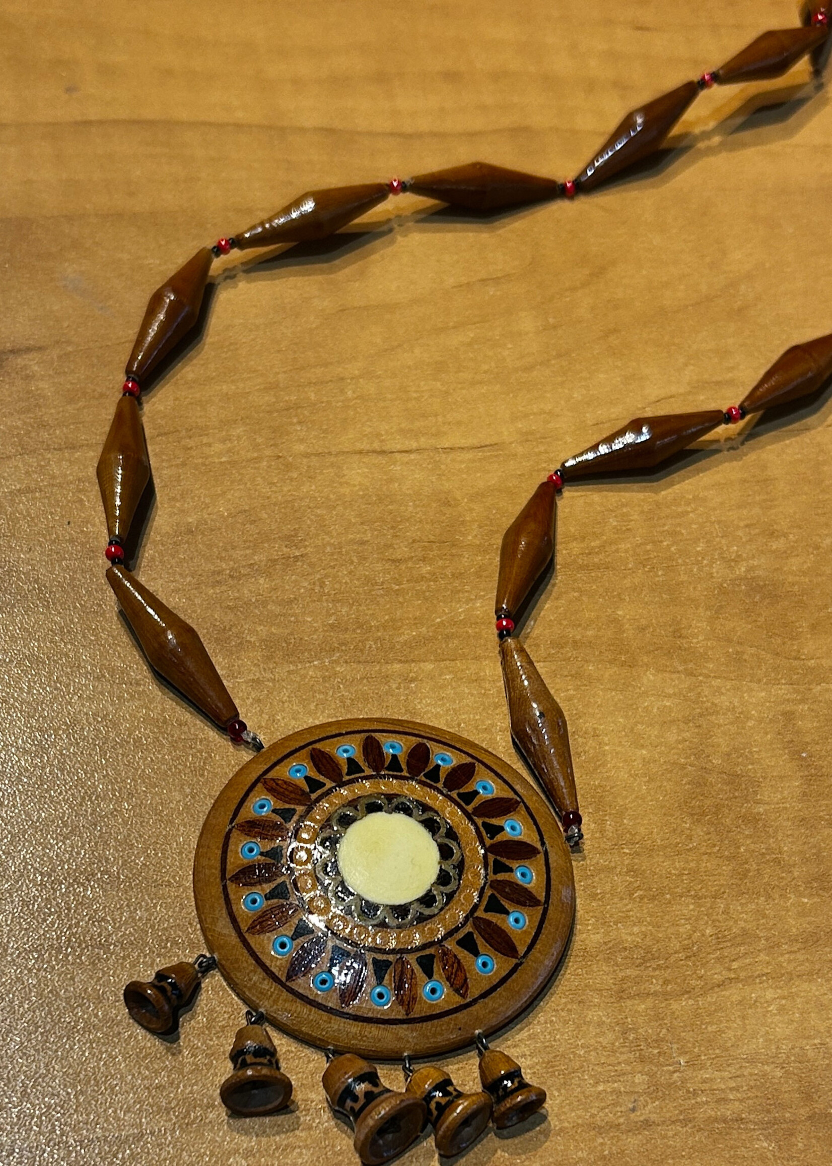 ACCESORIES - Diamond Shape Wooden  Beads,   Inlaid Necklace, Hutsul Wood Art