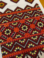 HOME - Rushnyk, White with Red/ Black/ Gold thread Printed Pattern 47x9"