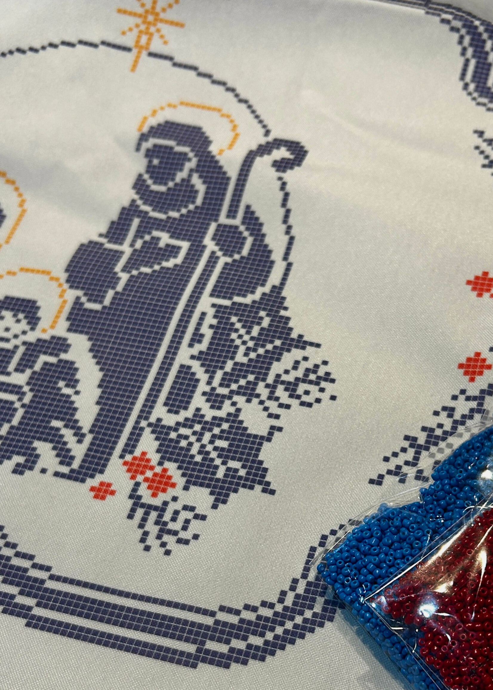 DIY - Embroidered Runner with glass beads "Merry  Christmas" ( Runner with pattern)