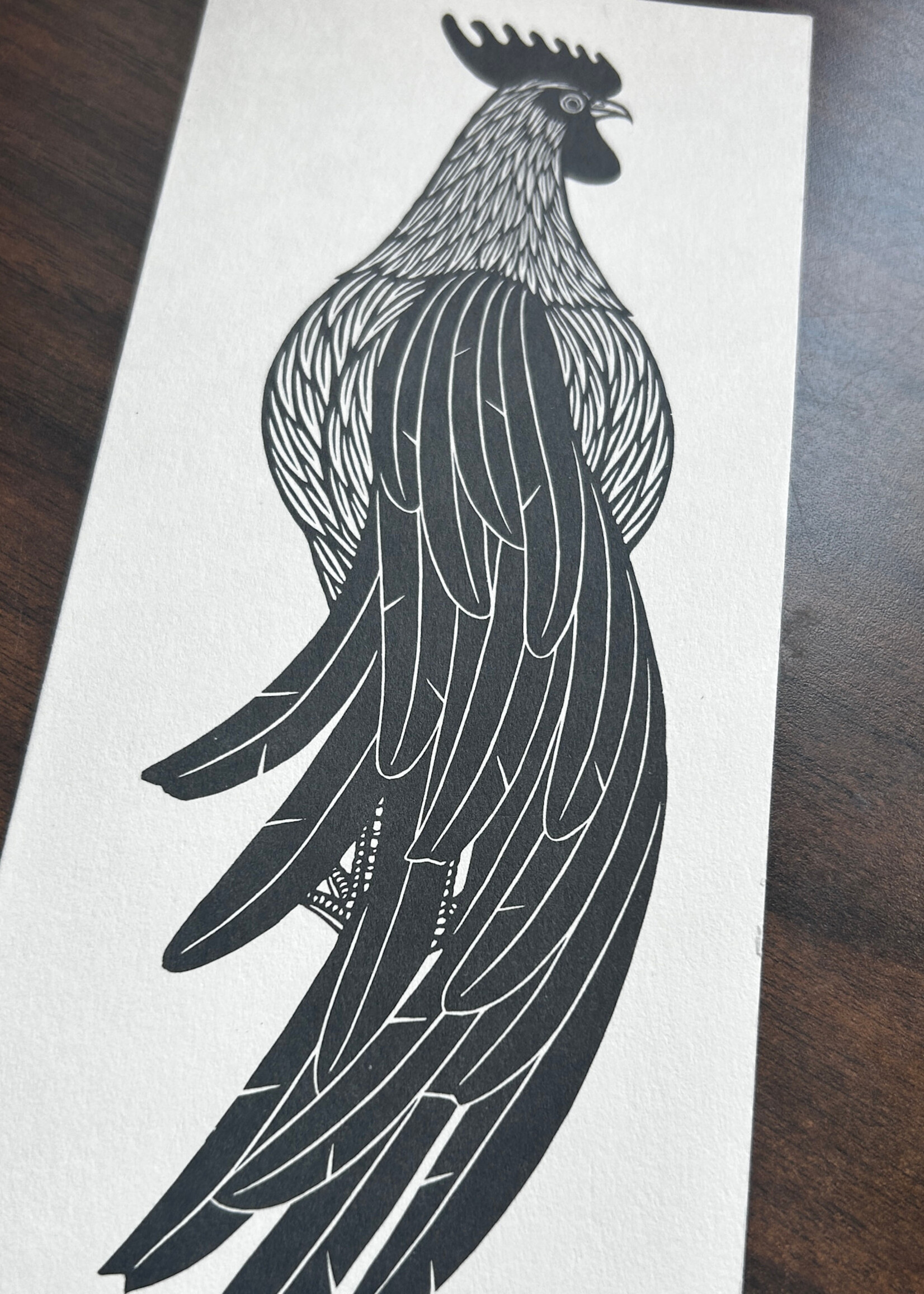 None CARD -  J. Hnizdowsky,  Rooster Woodcut 1972