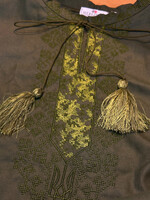APPAREL -  (Men's)  Vyshyvsanka Khaki, Embroidered with Tryzub