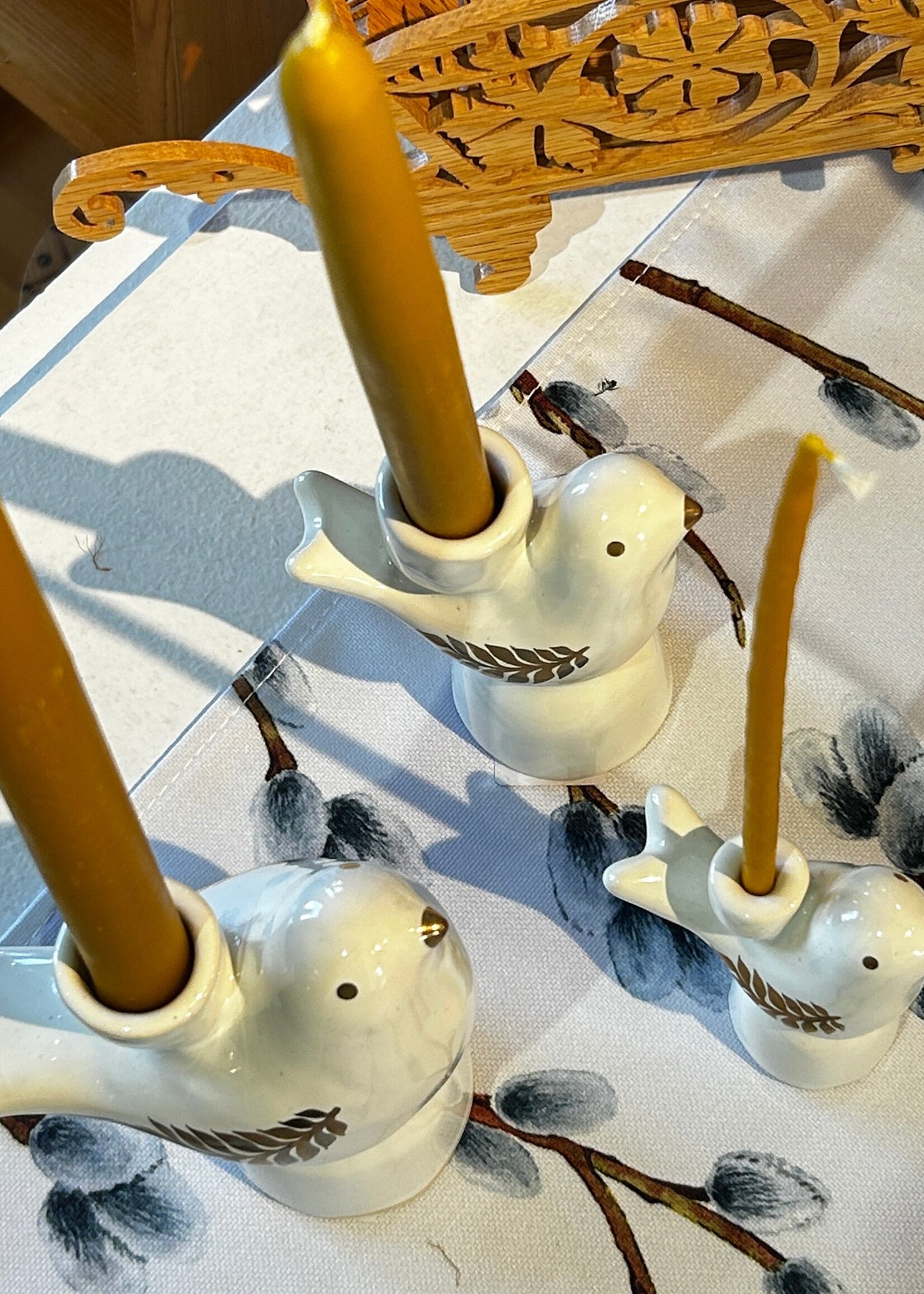 Ceramic bird candleholders without candles - set of 3: S-M-L white coloured Made In Ukraine