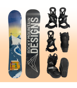 Rocky Mountain Designs NEW 2025 KIDS BUNDLE (Be Happy Snowboard+ Slush Boots+ EZ Bindings)