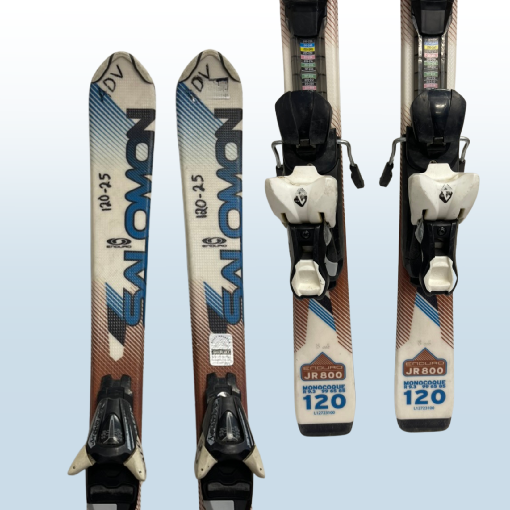 Salomon Salomon Enduro Jr. 800 Kids Skis + Salomon C5 Adjustable Bindings White/Brown 120cm