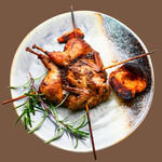 BBQ-Grilled Butterfly Quail, Black Cherries, and Cherry Tomatoes