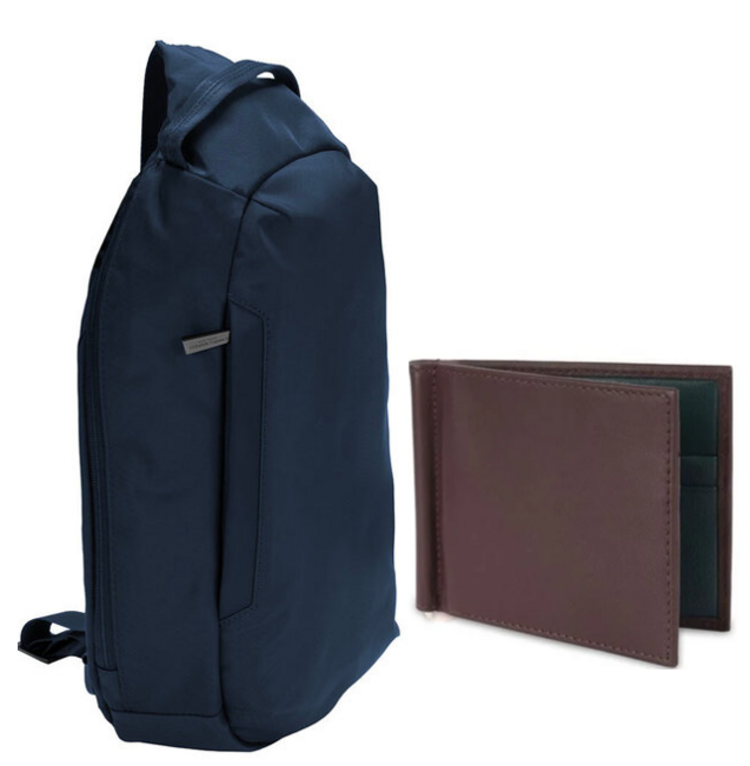 SLING BAG & WALLET BUNDLE OCEAN BLUE-BROWN