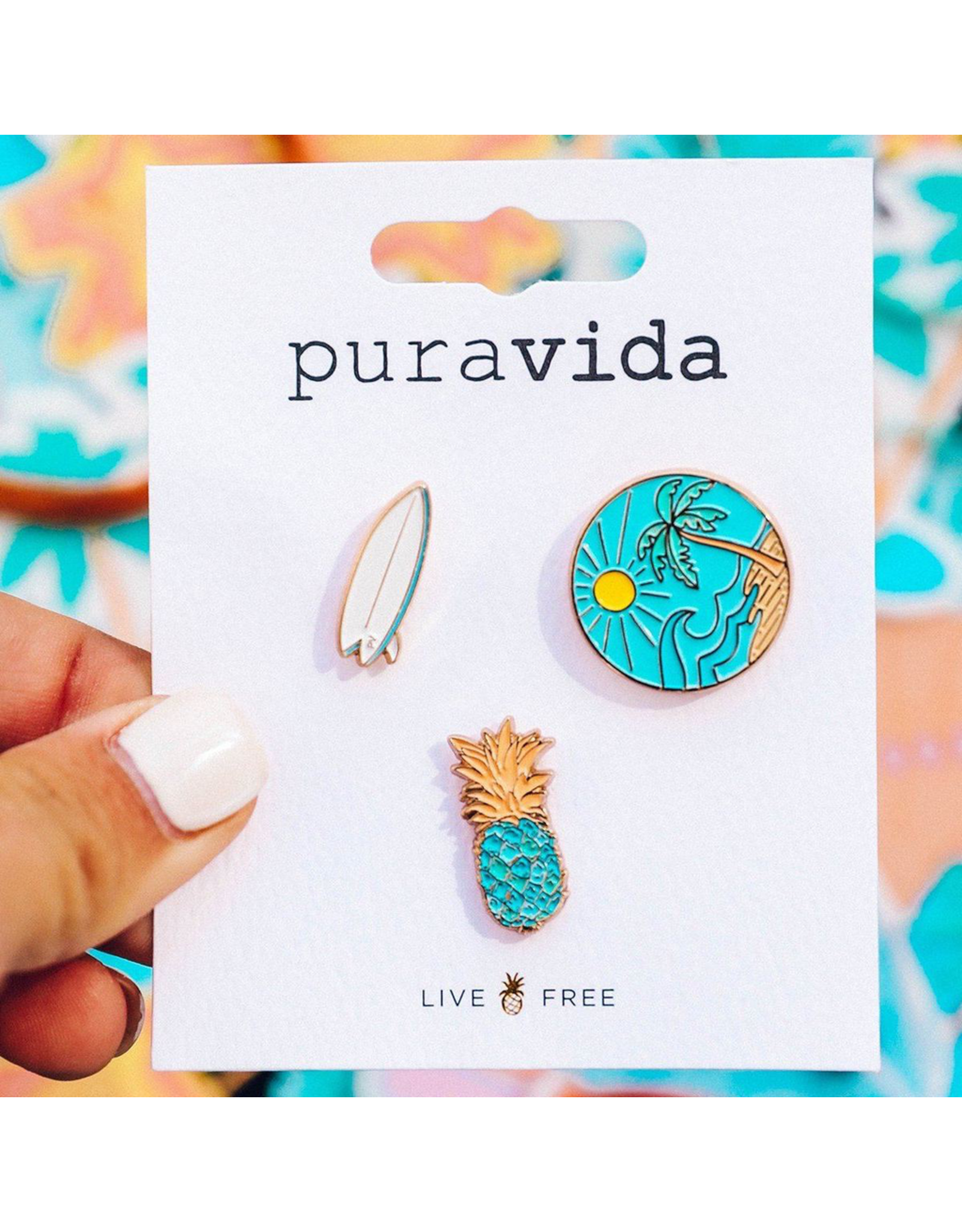 PURA VIDA SURF CHECK PIN SET 3 PACK