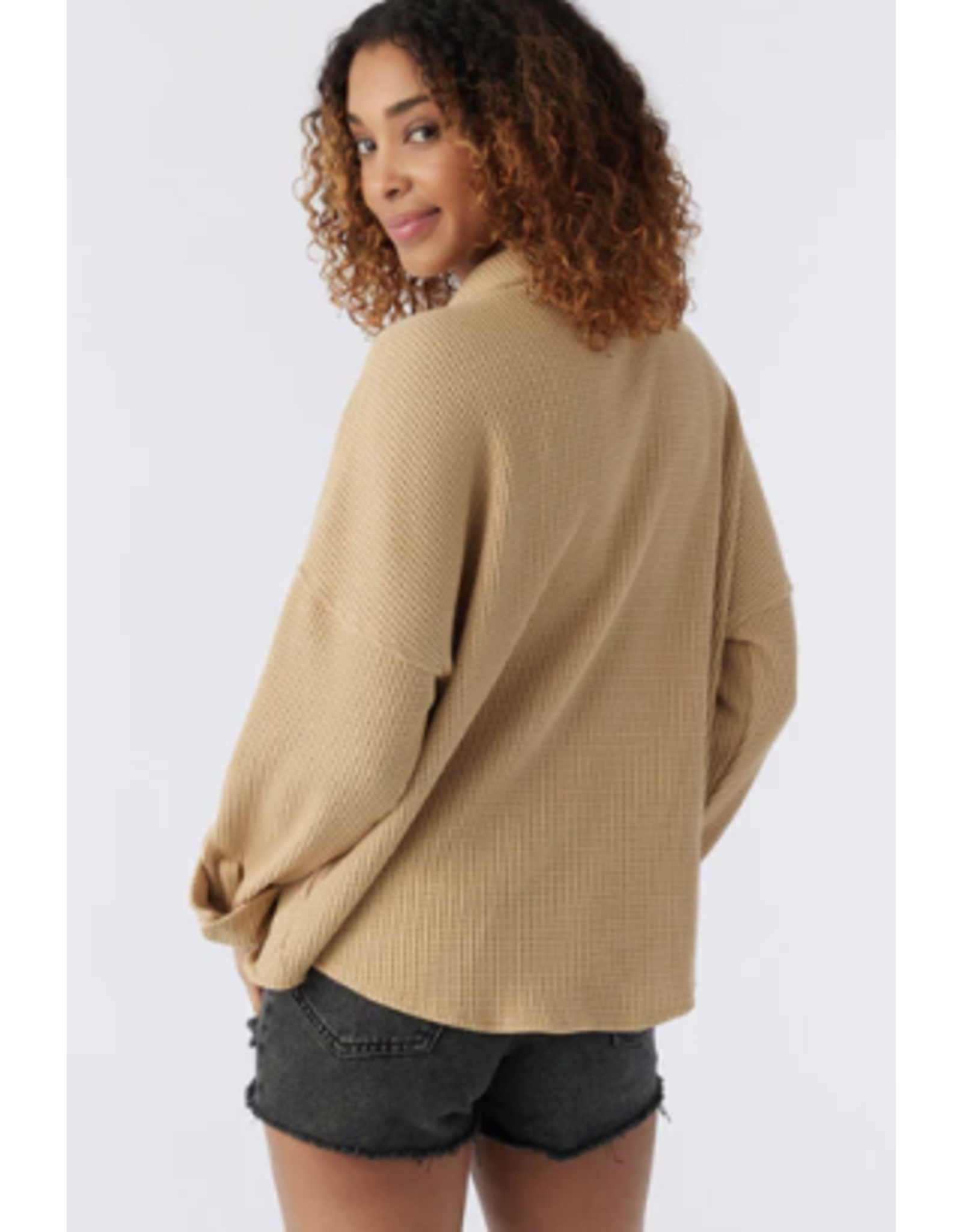 ONEILL Womens TOUR WAFFLE KNIT BUTTON-UP TOP